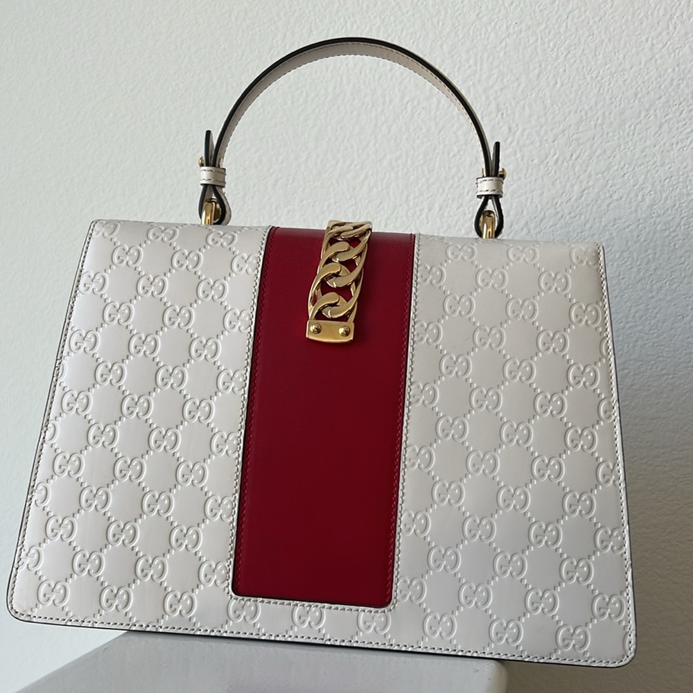 Gucci MM White and Red Leather Handbag - Picture 8 of 16
